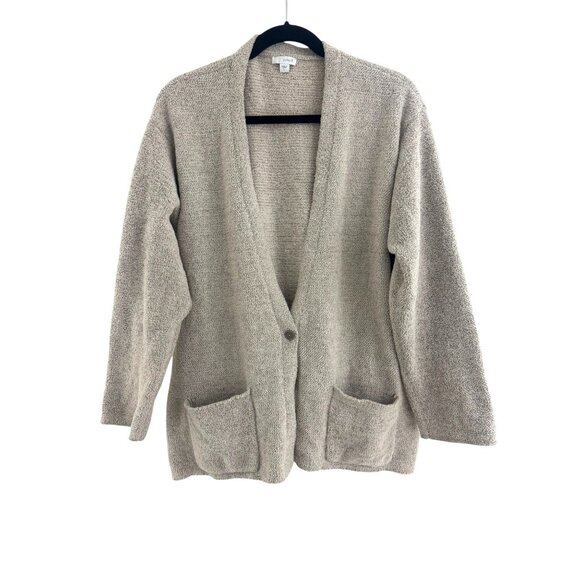 PureJill J. Jill Beige Tan Ultra-Soft Cardigan Sweater Knit Size L Pockets - Picture 1 of 7